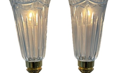 Pair of WATERFORD Crystal Electric Hurricane Lamps Pompeii Marble Base