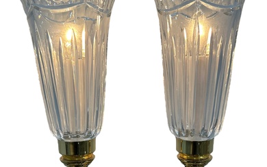 Pair of WATERFORD Crystal Electric Hurricane Lamps Pompeii Marble Base