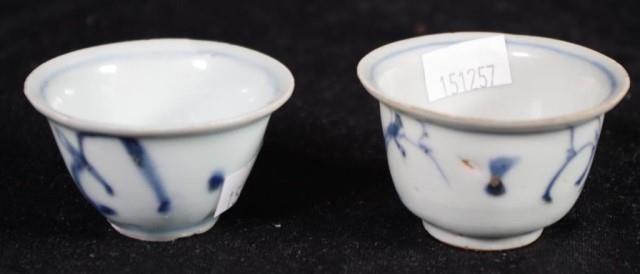 Pair of antique Chinese small tea bowls from a shipwreck, de...