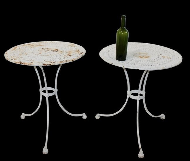Pair of antique French painted iron garden tables