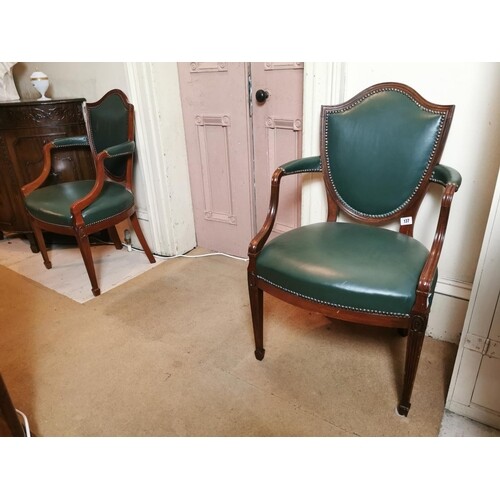 Pair of late 19th. C. leather upholstered mahogany open armc...