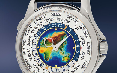 Patek Philippe, Ref. 5131G A fine and attractive white gold world time wristwatch with cloisonné enamel dial, Certificate of Origin, and presentation box