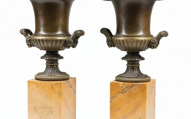 Patinated Bronze and Marble Medici Urns