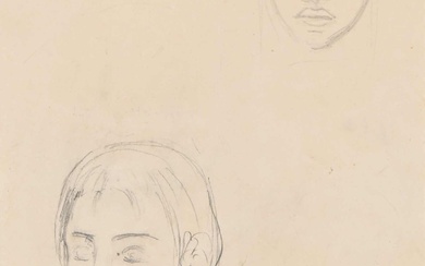 Paul GAUGUIN (1848-1903) "Visage de face, visage de profil", période Tahitienne, Crayon noir double face,...