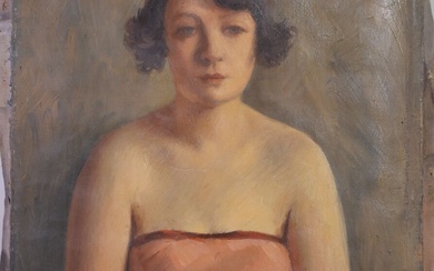 Paul HOGG (1892-1985). Portrait de jeune femme en robe. Huile sur toile signée en bas...