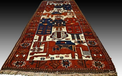 Pictoral tribal Kurdistan rug - 12.5 x 4