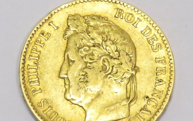 Pièce en or de 40 Francs "Louis-Philippe Ier-Roi des français" datée de 1834, Atelier A...