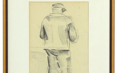 Pierre de BELAY (1890-1947) "Fisherman seen from the back, Audierne", charcoal drawing, signed lower right, located and dated "1932", 25 x 15,5 cm