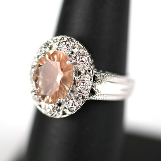 Pink Sunstone & Diamond Ring