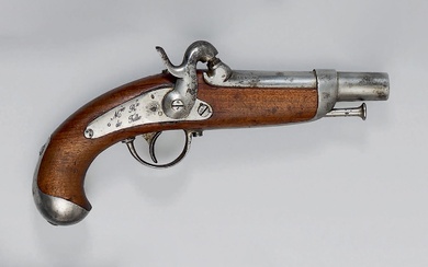 Pistolet de gendarmerie à percussion modèle 1842, canon à pans puis rond, poinçonné : “C...