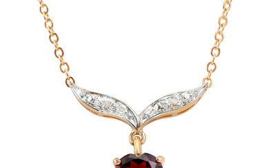 Plated 18KT Yellow Gold 1.30ct Garnet and Diamond Pendant with...