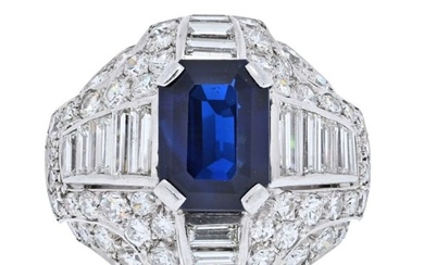 Platinum 7 Carat Emerald Cut Sapphire Diamond Ring