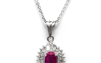 Platinum - Necklace with pendant - 0.48 ct Ruby - 0.26 ct Diamonds - No Reserve Price