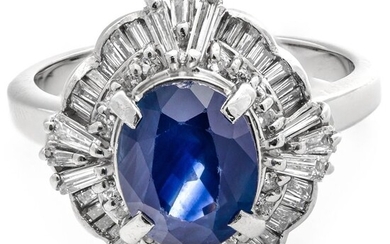 Platinum - Ring - 3.50 ct Sapphire - 1.14 ct Diamonds - No Reserve Price