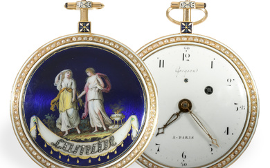 Pocket watch: important, large gold/enamel verge watch by Pierre Gregson Souvenir L'Amitié, ca. 1790