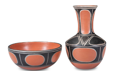 Polychrome Pottery Bowl and Vase,Thomas Tenorio