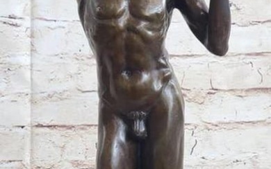 Posing Nude Man Inspired Bronze Statue - 18" x 8"
