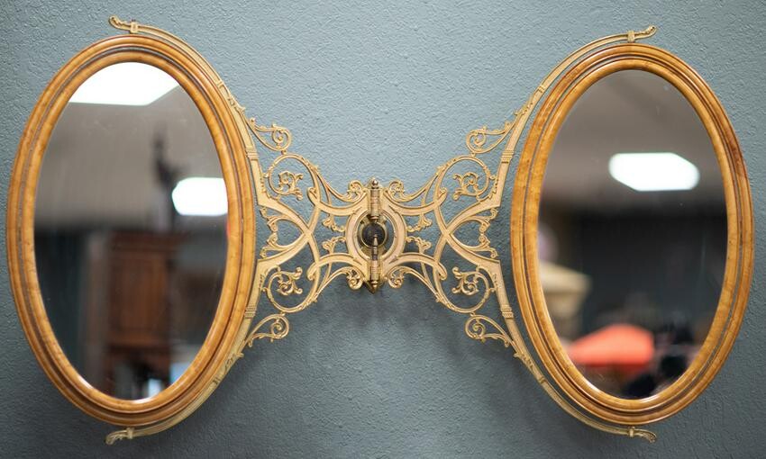 Possibly one of a kind, antique brass and birds eye