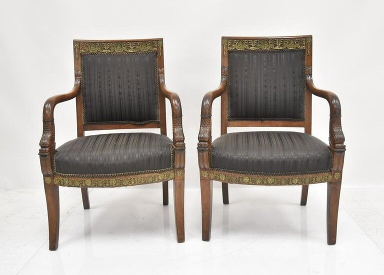 (Pr) BRONZE MOUNTED DOLPHIN ARM CHAIRS