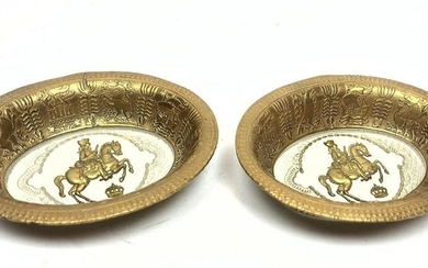 Pr Brass and Intaglio Glass Miniature Bowls. Depicts ea