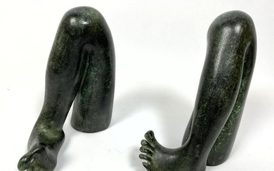 Pr CHECCACCI Patina Bronze figural leg table sculptures