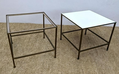 Pr PAUL McCOBB Brass Frame Side Tables. One Table with