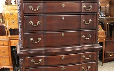 Quality Production Hall Limited solid carved mahogany 8 drawer chest on chest