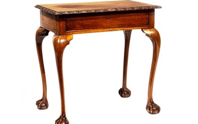 Queen Anne-Style Carved Mahogany Side Table