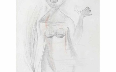 RUFINO TAMAYO, Mujer con máscara, Firmado, Lápiz de grafito y conté sobre papel, 33 x 24.5 cm