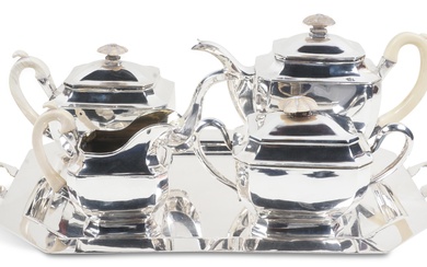 RUSSIAN SILVER FOUR-PIECE TEA AND COFFEE SERVICE, NICKOLAY LUKICH DUBROVIN (MOSCOW), (FL. 1822-1855)