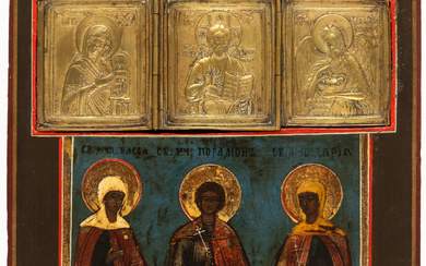 RUSSIAN STAUROTHEK ICON SHOWING THE DEESIS AND SAINTS