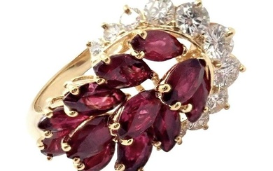 Rare! Authentic Piaget 18k Yellow Gold Diamond Ruby Cocktail Ring