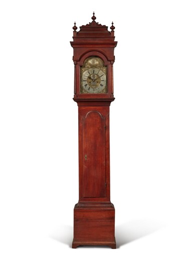 Rare Queen Anne Cherrywood Tall Case Clock, Works by Pearson and Hollinshead, Burlington, New Jersey, Circa 1760