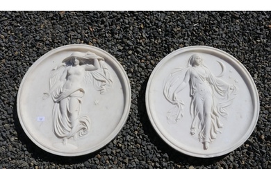 Rare pair of antique carved Italian white marble plaques of ...