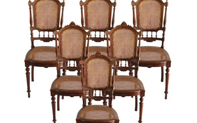Rare set of chairs in pau santo and straw (6) - Satinwood - 19th century