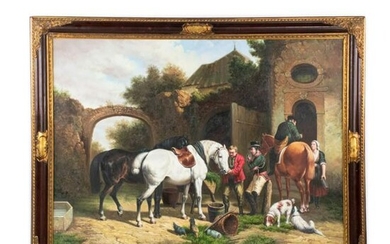 Ray Jags O/C Untitled Horse Stable Scene Painting