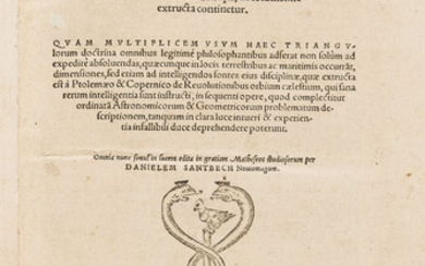 Regiomontanus (Johannes Müller) De triangulis planis et sphaericis libri quinque, second edition, Basel, Heinrich Petri & Peter Perna, [1561].