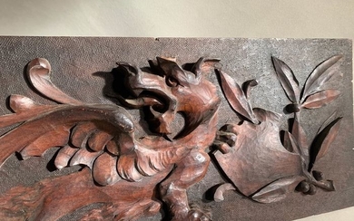 Relief, Large woodcarving with dragon - Wood - Early 20th century