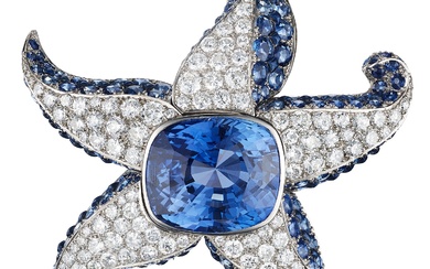 René Boivin, Magnificent Art Deco Sapphire and Diamond Brooch 'Starfish'