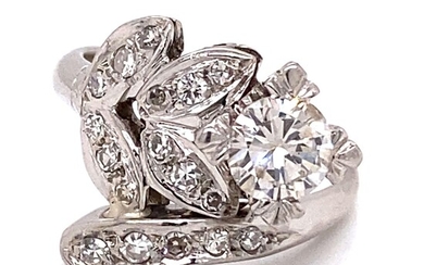 Retro Platinum Leaf Diamond Ring
