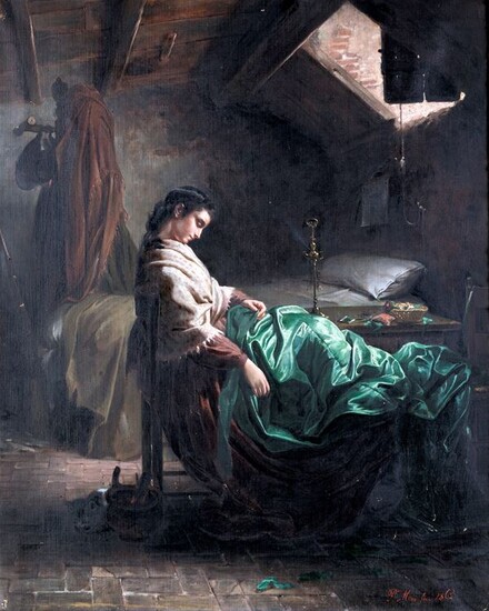 Ricamatrice addormentata, Paolo Mei (Roma, 1831 - Roma, 1900)
