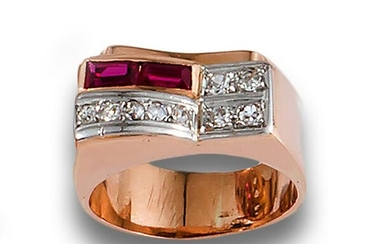 Ring Chevalier rose gold diamond and rubies