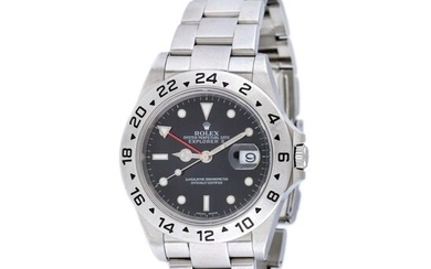 Rolex Explorer II wristwatch, men, stainless steel, d=42 mm / Men's Rolex Explorer II wristwatch, reference 16570, automatic movement. Black dial, luminescent hour indices, date with magnifying glass at 3 o'clock and bezel engraved with Arabic...