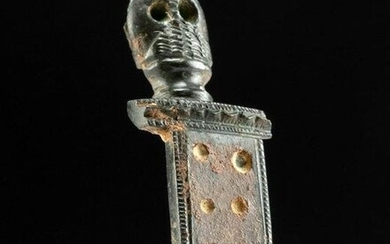 Roman / Celtic Enameled Bronze Fibula Fragment w/ Skull