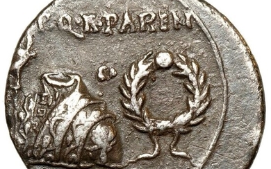 Roman Empire. Augustus (27 BC-AD 14). AR Denarius,Toga Picta, Tunica Palmata, TRIUMPHAL-Quadriga