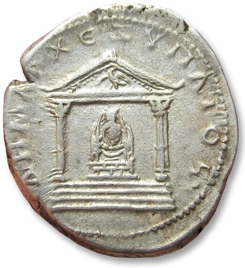Roman Empire - Large 25 mm AR tridrachm Trajan / Trajanus - bust variety without drapery - CAPPADOCIA, Caesaraea-Eusebia 112-117 A.D. - temple with statue of Diana - Silver