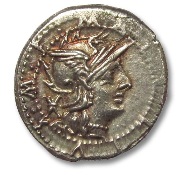 Roman Republic - AR denarius - beautifully centered and exceptionally sharp strike - M. Acilius M.F. Rome 130 B.C. - Silver