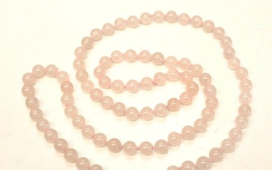Rose Quartz Beaded Continuous Necklace knotted between each bead