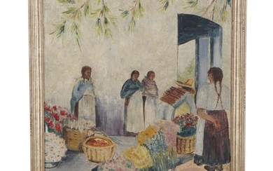 Rosena McGurk Oil Painting "Mexican Flower Market," Mid-20th Century
