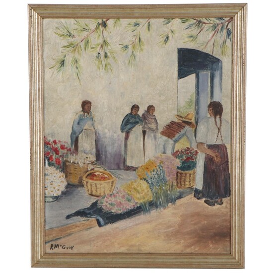 Rosena McGurk Oil Painting "Mexican Flower Market," Mid-20th Century